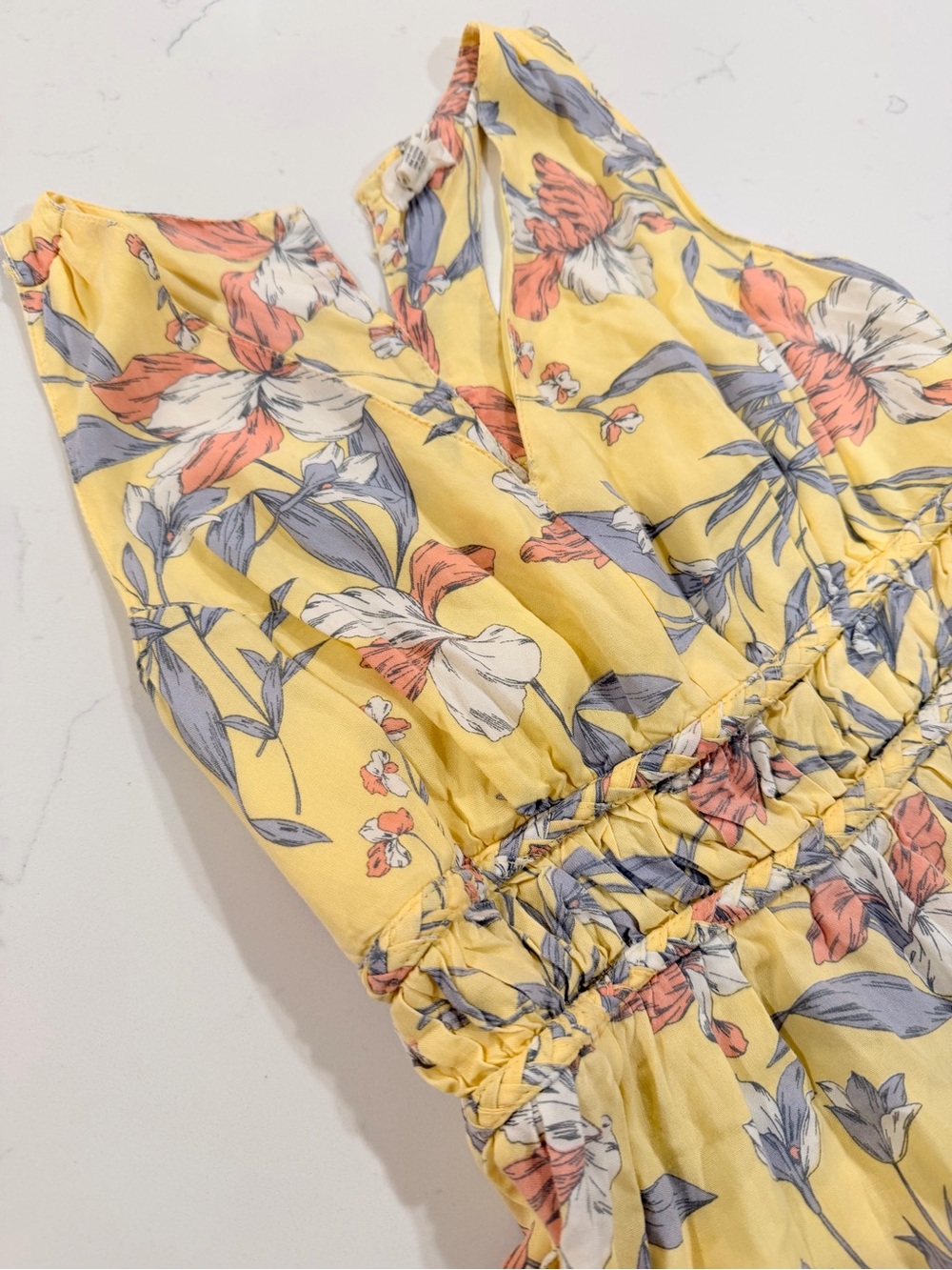 Yellow Floral V-Neck Summer Dress